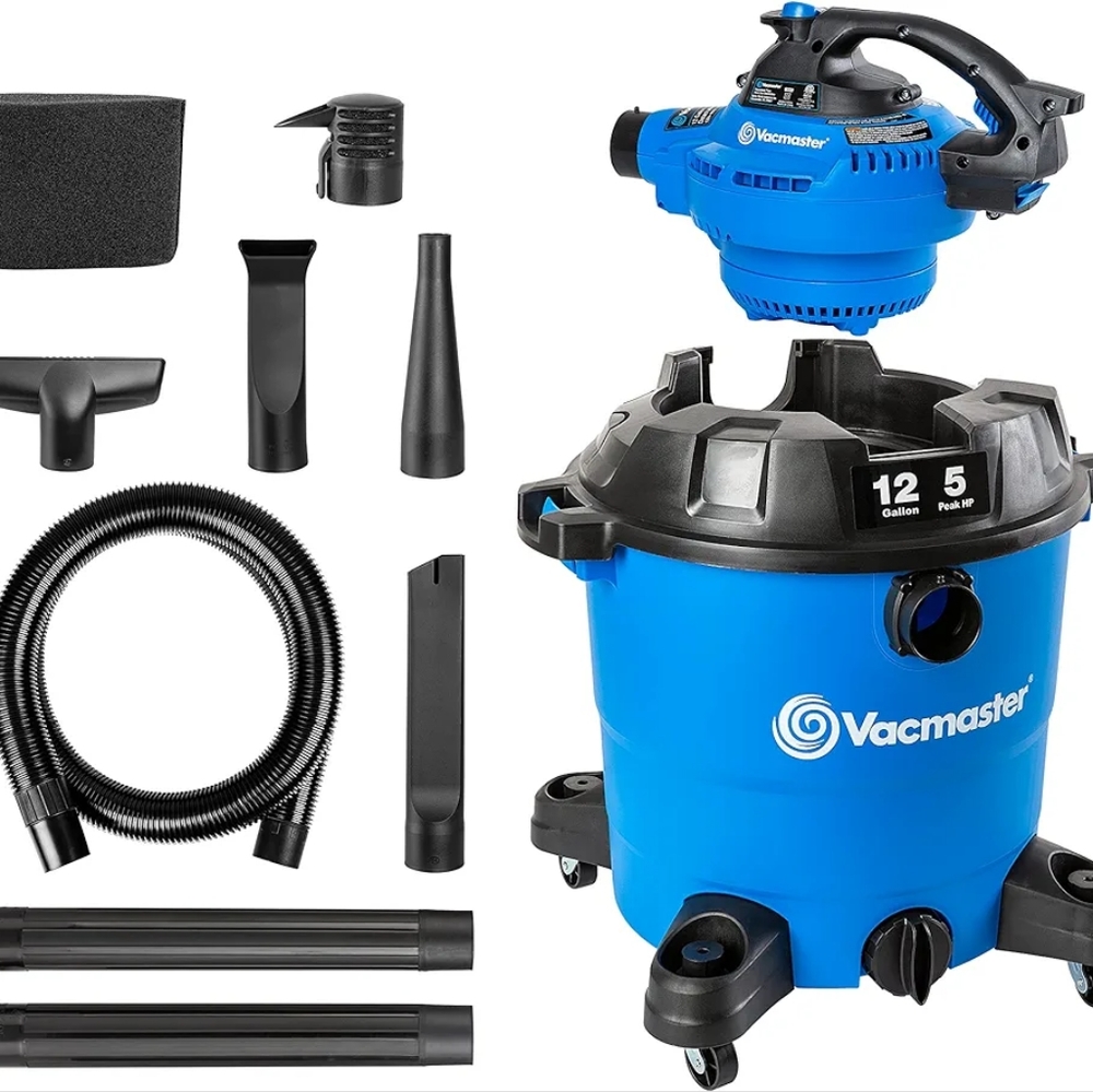 Vacmaster VBV1210, 12-Gallon* 5 Peak HP** Wet/Dry Shop Vacuum with Detachable Bl
